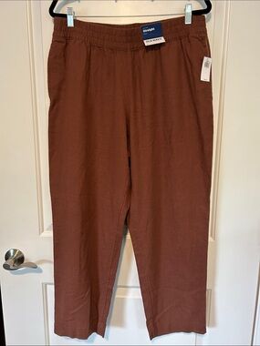 Old Navy High-Rise Straight Leg Linen-Blend Pants — Baked Bronze Brown Rust